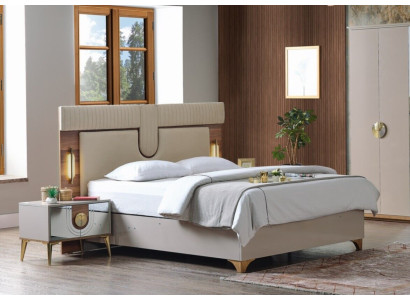 Luxus Schlafzimmer Set Bett + 2x Nachttische Holz Komplettes Neu Modern