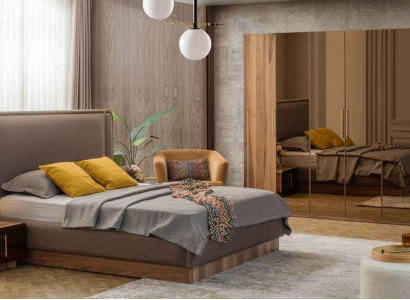 Luxus Schlafzimmer Set Bett + 2x Nachttische+Schrank Holz Komplettes Modern Neu