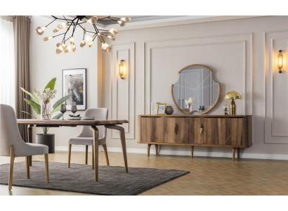 Esstisch + 6 Stühle + Sideboard + Spiegel Esszimmer Set Essgruppe Gruppentisch