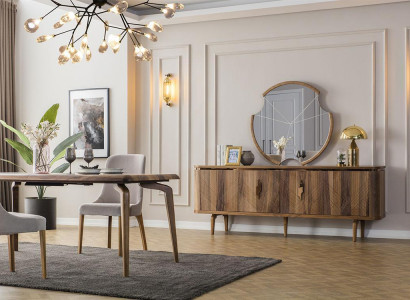 Esstisch + 6 Stühle + Sideboard + Spiegel Esszimmer Set Essgruppe Gruppentisch