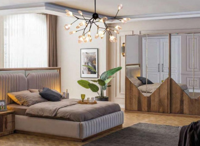 Luxus Schlafzimmer set Bett + 2x Nachttische + Kleiderschrank Modern Komplett