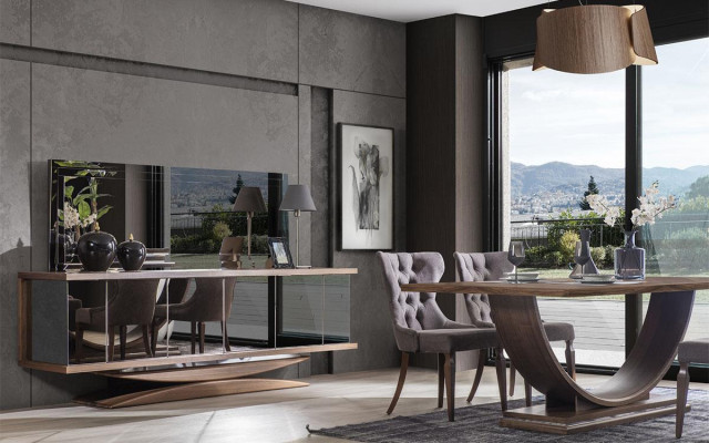 Esszimmer Set 6x Stühle Esstisch Sideboard Spiegel Set Esszimmer Designer Neu