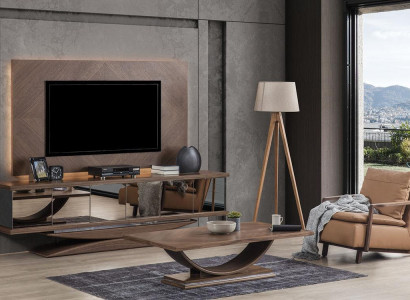 Wohnwänd Wand Holz Modern Stil Regal Wohnzimmer Möbel Schrank RTV mit TV Rahmen