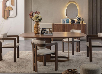 Luxuriöse Esszimmer Set Esstisch + 6x Stühle + Anrichte + Spiegel 9 tlg Modern