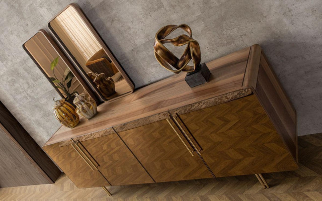 Sideboard mit 2x Spiegel Anrichte Luxus Garnitur Kommode Holz Kommoden Modern