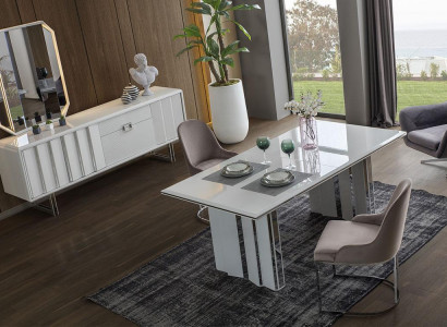 Luxus Esszimmer Set Esstisch + 6x Stühle + Sideboard mit Spiegel Modern Komplett