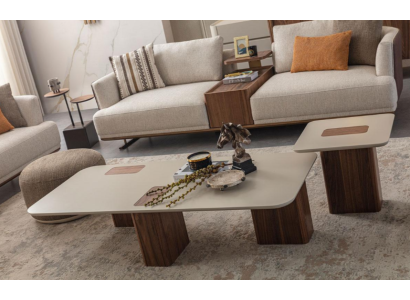 Couchtisch Tische Tisch Design Luxus Möbel Beige Holz Wohnzimmer Neu