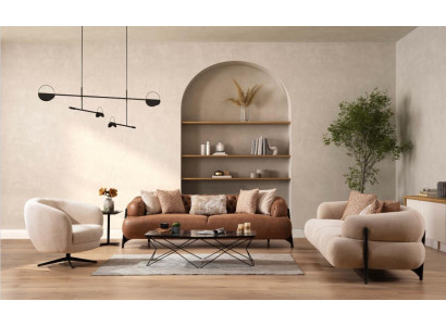 Sofagarnitur 3+3+1 Sitzer Textil Holz Sofa 3 Sitzer Modern Sessel Neu Komplett Set