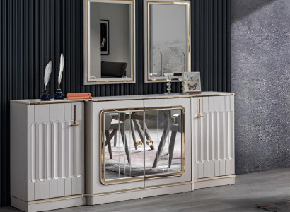 Modernes Sideboard mit 2x Spiegeln Designer Luxus Wohnzimmer Möbel Kommode