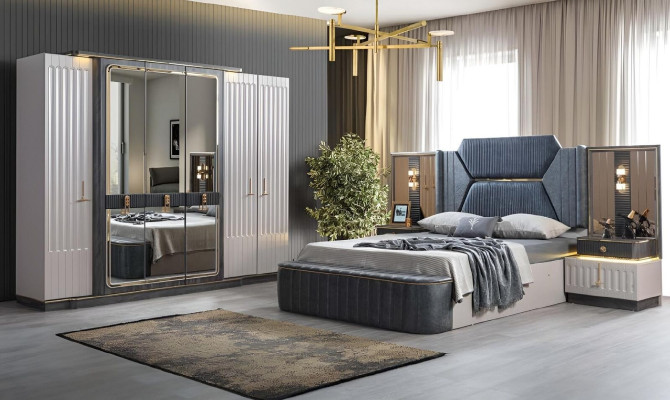 Schlafzimmer Set Bett 2x Nachttische Kleiderschrank 4tlg Design Schrank