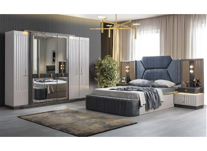 Schlafzimmer Set Bett 2x Nachttische Kleiderschrank 4tlg Design Schrank