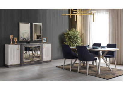 Luxus Esszimmer Set Esstisch + 6x Stühle + Sideboard mit 2x Spiegel Neu Set