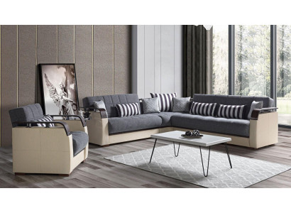 Ecksofa L-Form + Sessel Grau Komplett Wohnzimmer Set 2tlg. Luxus Möbel