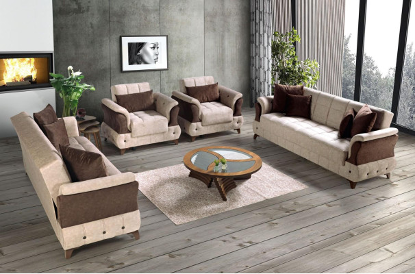 Modern Sofagarnitur Sessel Textil Sofa Luxus Komplett Luxus 3+2+1+1 Sitzer