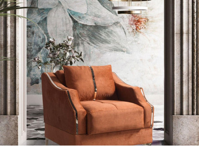 Design Sitzer Luxus Sessel Relax Textil mit Edelstahl Lounge Club Einsitzer