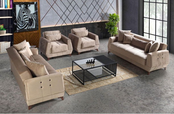Sofagarnitur 3+2+1+1 Sitzer Sofa Komplett Set Relax Sessel 4tlg.