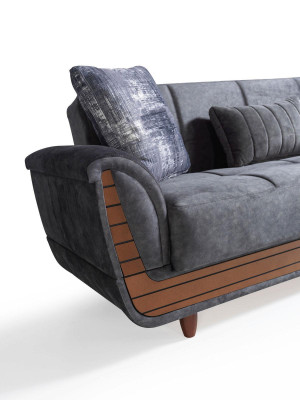 Sofagarnitur 3+2+1+1 Holz Wohnzimmer Luxus Sofa Modern Stoff Komplett Modern