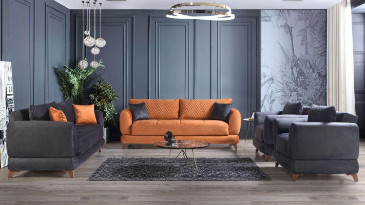 Sofagarnitur 3+2+1+1 Holz Wohnzimmer Luxus Sofa Modern Stoff Komplett