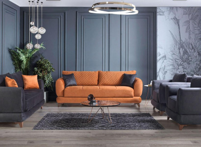 Sofagarnitur 3+2+1+1 Holz Wohnzimmer Luxus Sofa Modern Stoff Komplett