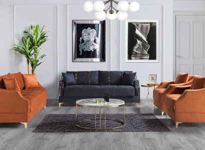 Sofagarnitur 3+2+1+1 Sitzer Wohnzimmer Set Komplett Textil Sofa Sessel Holz Neu