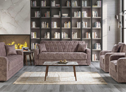 Sofagarnitur 3211 Holz Wohnzimmer Luxus Sofa Stoff Komplett Couchen Möbel