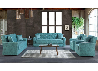 Sofagarnitur 3+2+1+1 Sitzer Textil Holz Sofa 3 Sitzer Modern Neu Sessel Komplett Set