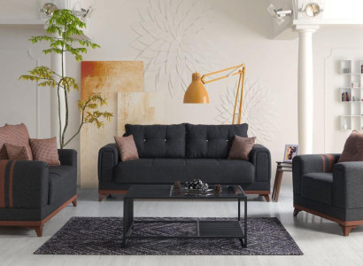 Graue Sofagarnitur 3+2+1 Sitzer Sofa Komplett Set Relax Sessel 3tlg.