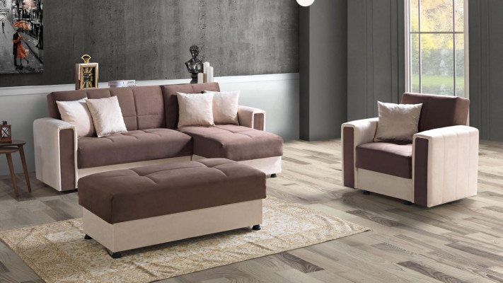 Ecksofa L-Form Sessel Hocker Textil Komplett Polster Premium Wohnzimmer Modern