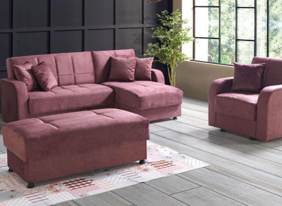 Luxus Wohnzimmer Set Sessel Ecksofa Hocker L-Form Modern Set Komplett Relax