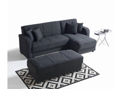 Ecksofa L-Form Hocker Schwarz Komplett Wohnzimmer Set 2tlg. Luxus Möbel