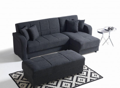 Ecksofa L-Form Hocker Schwarz Komplett Wohnzimmer Set 2tlg. Luxus Möbel
