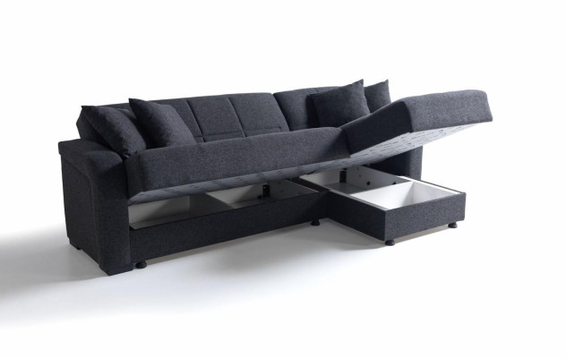 Ecksofa L-Form Hocker Schwarz Komplett Wohnzimmer Set 2tlg. Luxus Möbel