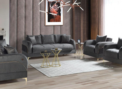 Sofagarnitur 3+2+1+1 Sitzer Möbel Luxus Set Sofagarnitur Modern Grau 4tlg