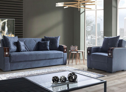 Sofagarnitur 3+1 Sitzer Textil Holz Sofa 3 Sitzer Modern Sessel Komplett Set 1