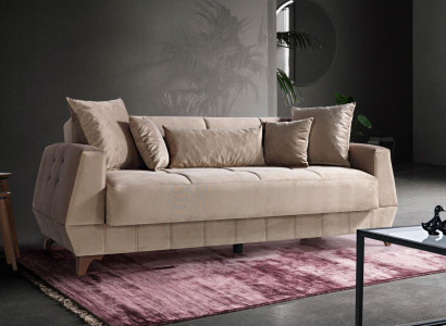 Design Sofa Dreisitzer Beige Couch Möbel Textil Stoff 3 Sitzer Couchen Sofas