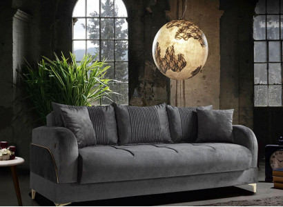 Graue Dreisitzer Couch Polster Möbel Couchen Stoff Sofas Textil mit Kissen