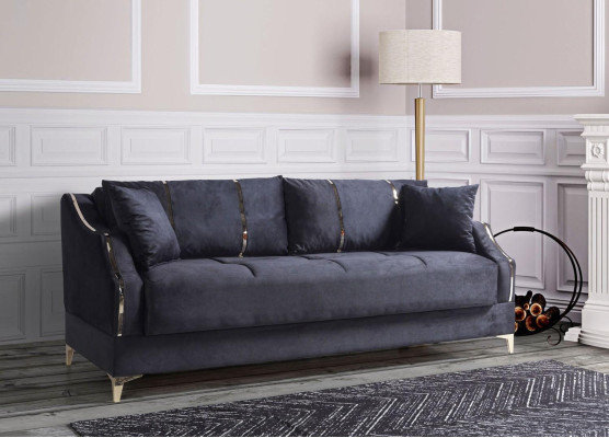 Luxus 3 Sitzer Sofa Wohnzimmer Möbel Elegant Sofa Textil Schwarz 208cm