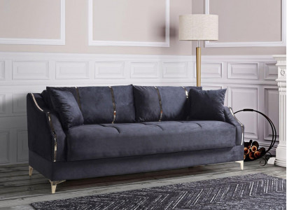 Luxus 3 Sitzer Sofa Wohnzimmer Möbel Elegant Sofa Textil Schwarz 208cm