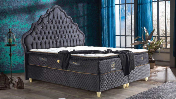 Bett Design Betten Luxus Schwarz Polster Schlafzimmer Möbel Chesterfield
