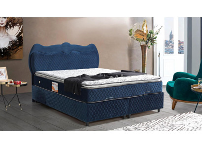 Bett Design Betten Luxus Blau Polster Schlafzimmer Möbel Luxus Modern Boxspring
