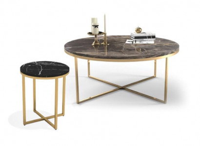 Luxus Runder Couchtisch Mit Beistelltisch Designer Edelstahl Tisch Set