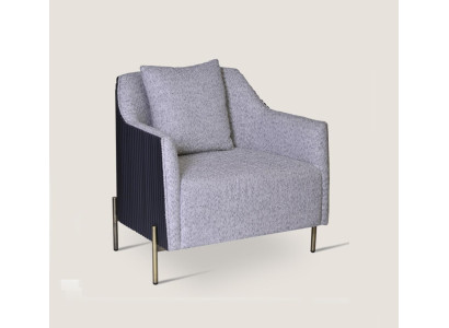 Grauer Einsitzer Luxus Sessel Edelstahlfüße Wohnzimmer Möbel Holzgestell