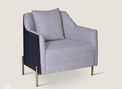 Grauer Einsitzer Luxus Sessel Edelstahlfüße Wohnzimmer Möbel Holzgestell