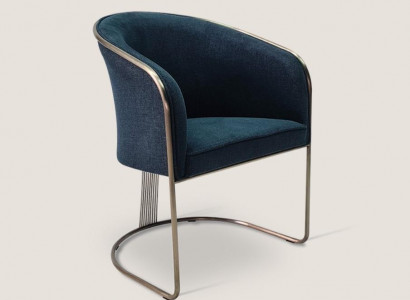 Blauer Edelstahl Sessel Luxus Einsitzer Polster Stuhl mit Armlehnen Lehnstuhl