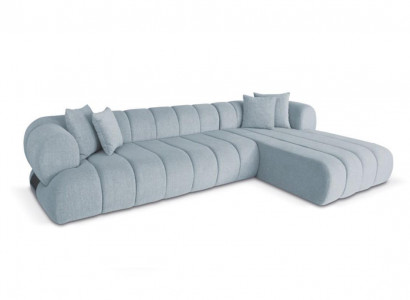 Graues Stoff Ecksofa L-Form Couch Designer Polster Möbel Holzgestell