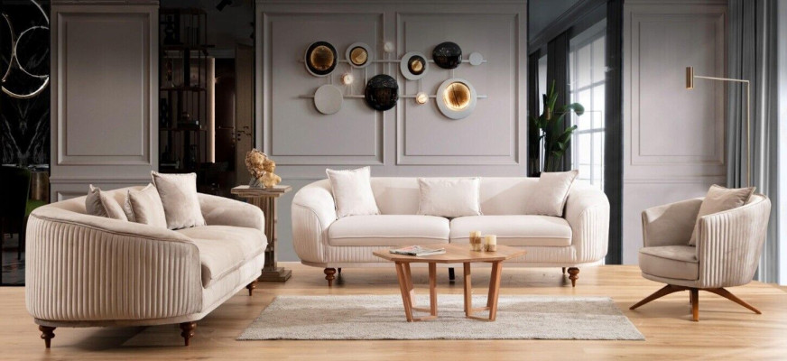 Sofa Couch Samt Polster Sitz 321 Sitzer Garnitur Design Holz Sofas Neu