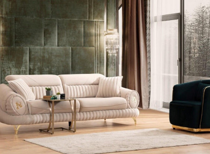 Sofa 3 Sitzer mit Sessel Weiß Elegantes Modern Luxus Design Möbel