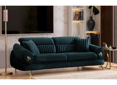 Grün Dreisitzer Luxus Couch Modernes Holz Design Wohnzimmermöbel neu