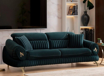 Grün Dreisitzer Luxus Couch Modernes Holz Design Wohnzimmermöbel neu