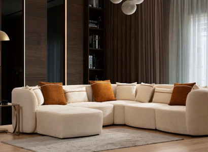 Wohnzimmer Beige Modern Sofa L-Form Sitz Ecksofa Couch Polstermöbel